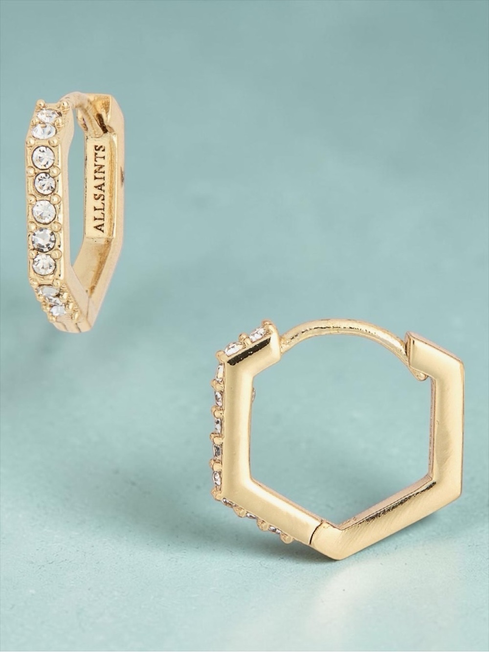 ALL SAINTS Mini Crystal Hexagonal Hoops